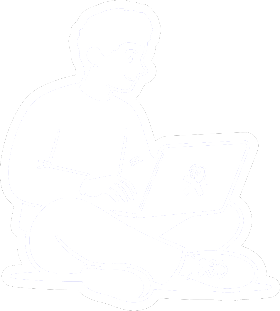 Illustrazione di una persona seduta a terra che lavora con il computer portatile