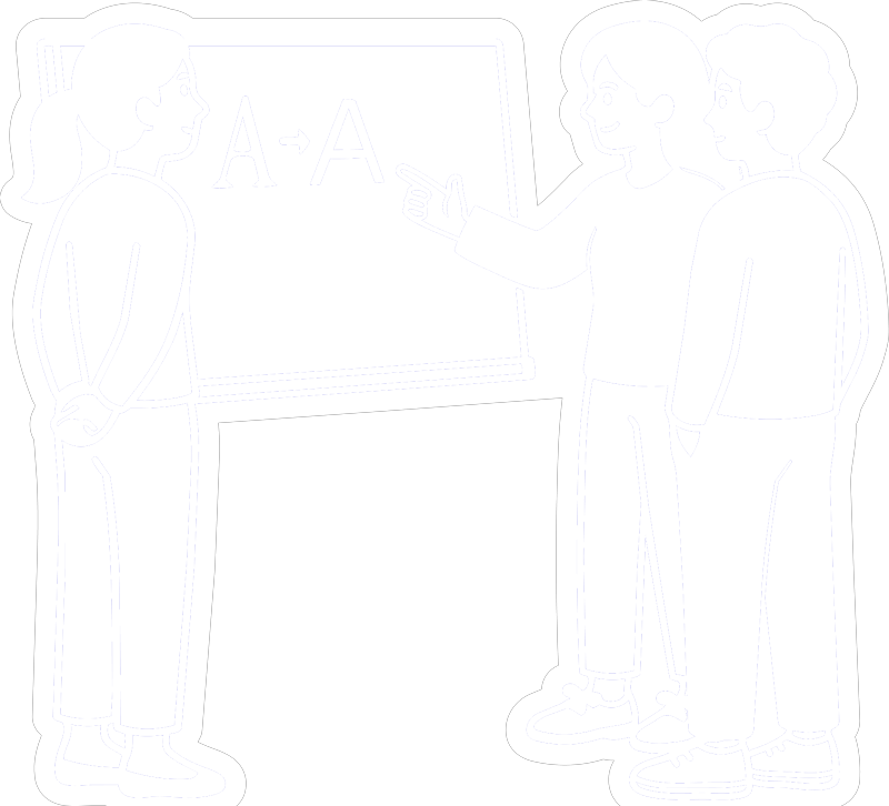 Illustrazione rappresentante tre persone davanti una lavagna in una sessione di formazione
