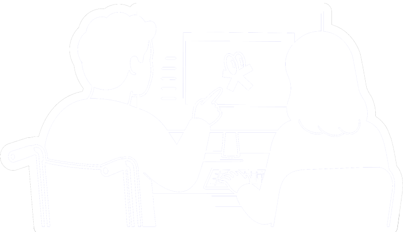 Illustrazione rappresentante due persone davanti al computer che lavorano per la realizzazione di un sito web